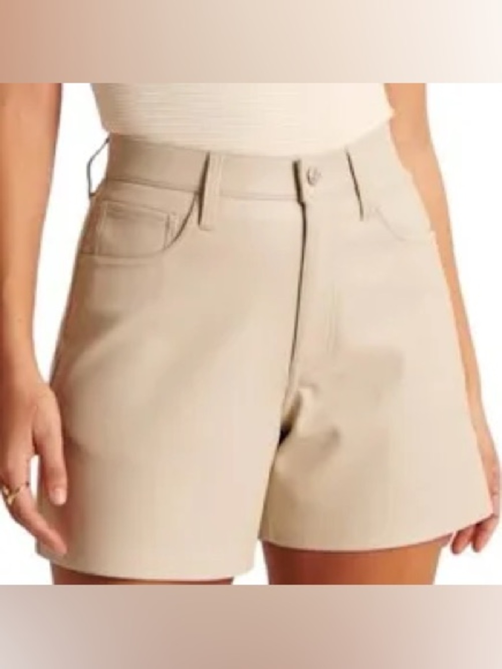 Abercrombie & Fitch High Waist Khaki Cream Shorts vegan leather size 2 nwt